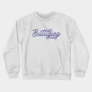 Buttigieg 2020, monoline script text in red and bright blue. Pete for America in this presidential race. Crewneck Sweatshirt